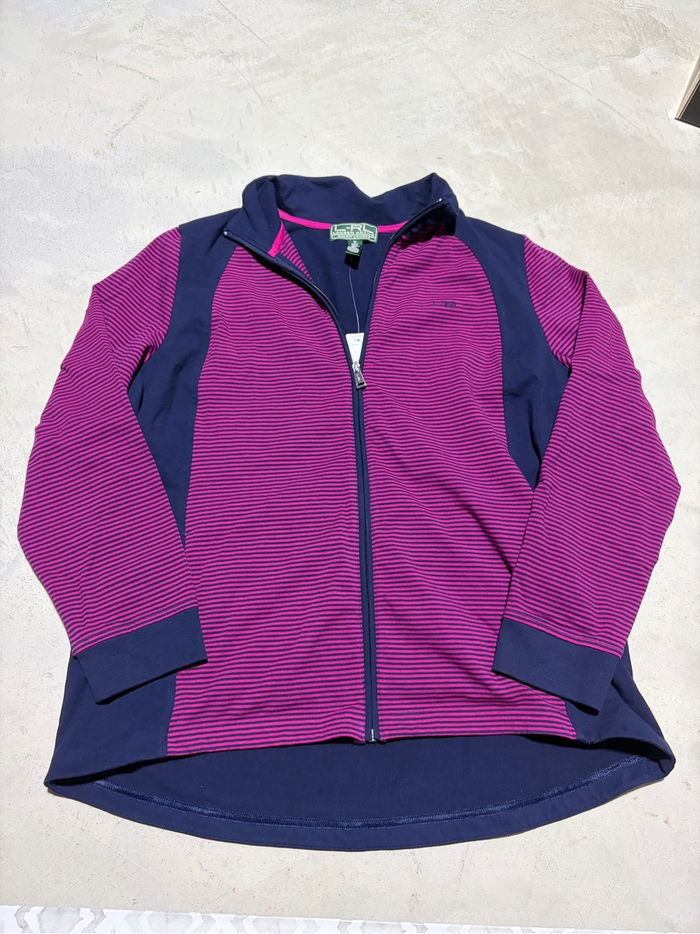 Lauren Ralph Lauren Active NWT Navy pink Striped Full-Zip Jacket sweatshirt 1X